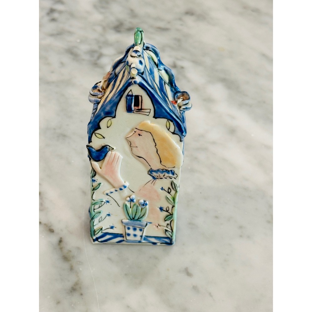 Gerry Wallace Signed Pottery Ceramic Figural House Sculpture Orinda Whimsical